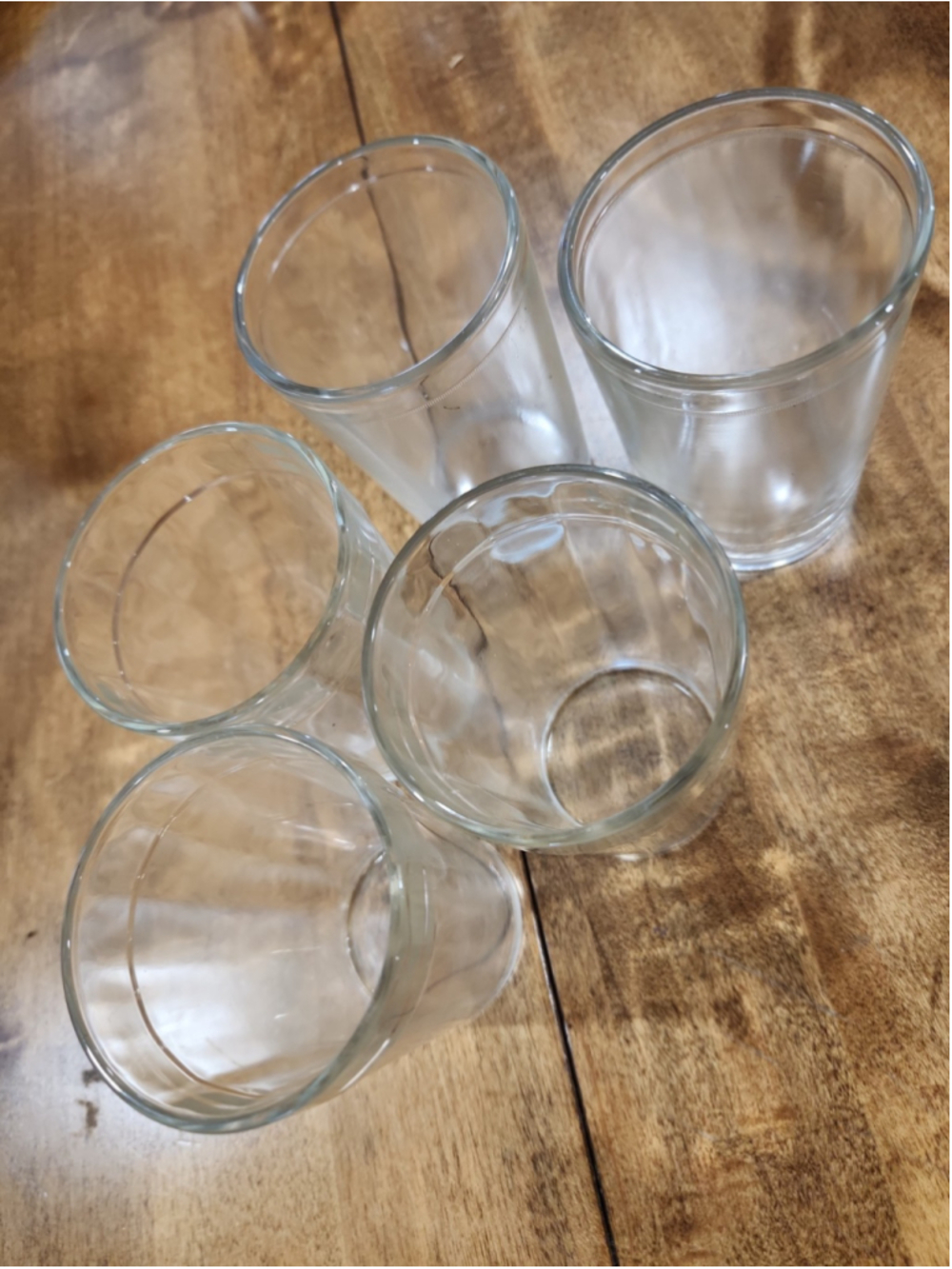 Granny's Antique Snuff Glasses separate Designs 4", Anchor Hocking, Set Of 5
